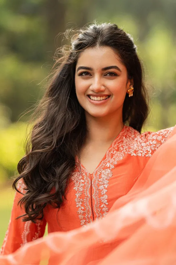 Bhagyashri Borse in Exquisite Orange Chikankari Kurta Set