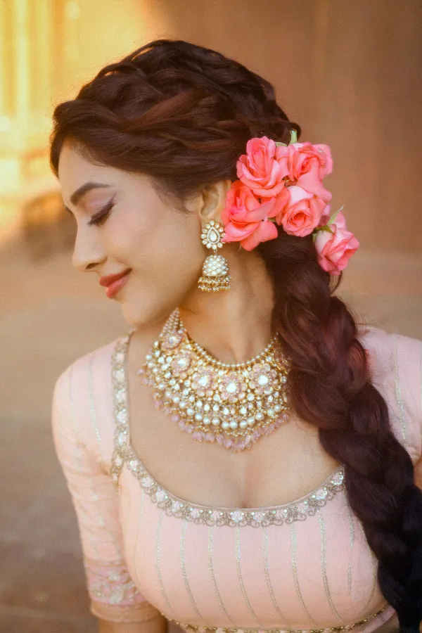 Mounika Ravuri's Pastel Peach Lehenga Worn by Nabha Natesh