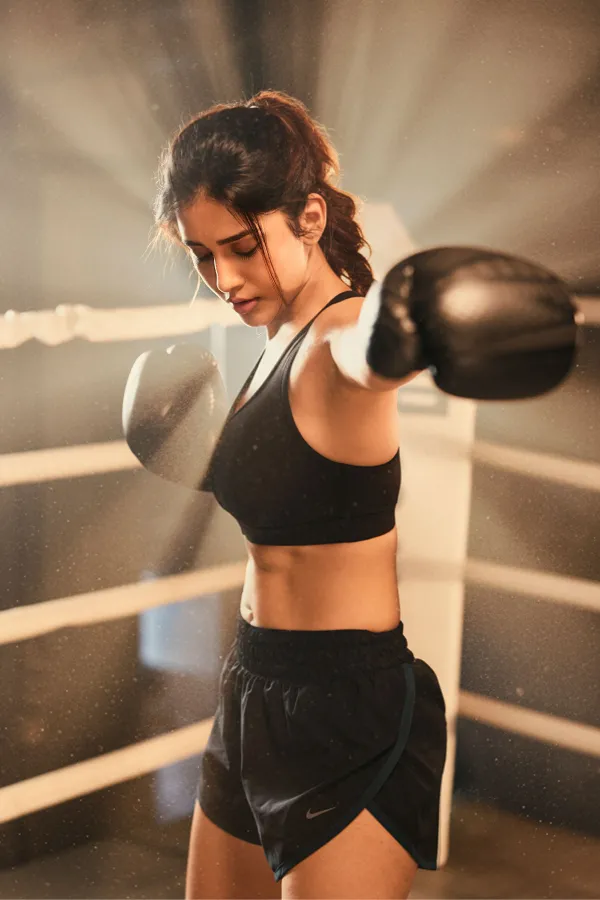 Viral Stills: Nabha Natesh in Black Sports Bra & Nike Shorts