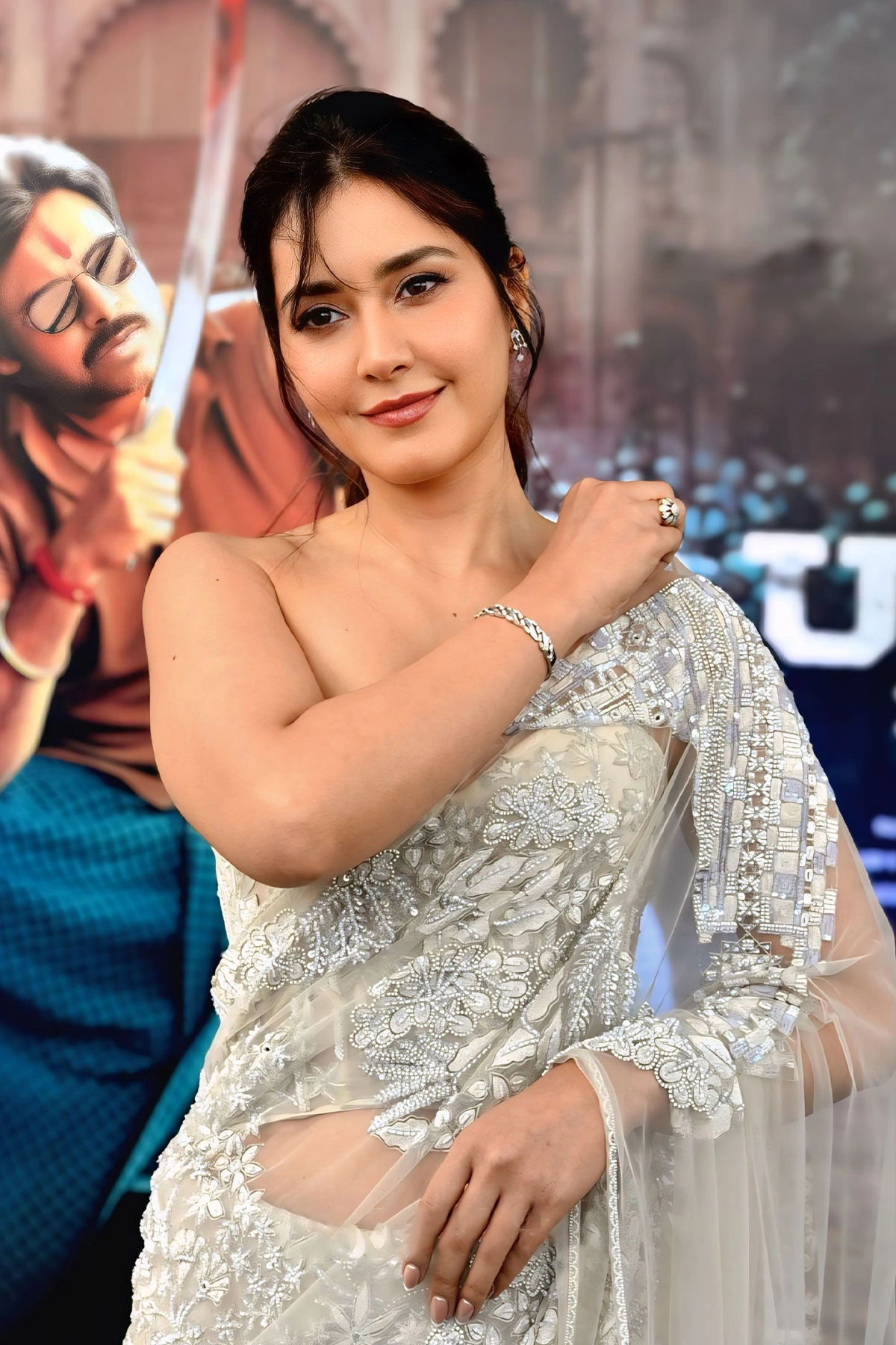 Viral Photos: Raashi Khanna in White Saree at Ustaad Bhagat Singh Meet