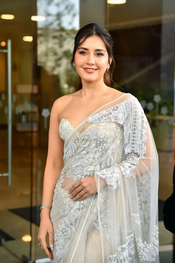 Raashi Khanna in White Floral Thread Saree Look Sets the Internet Ablaze
