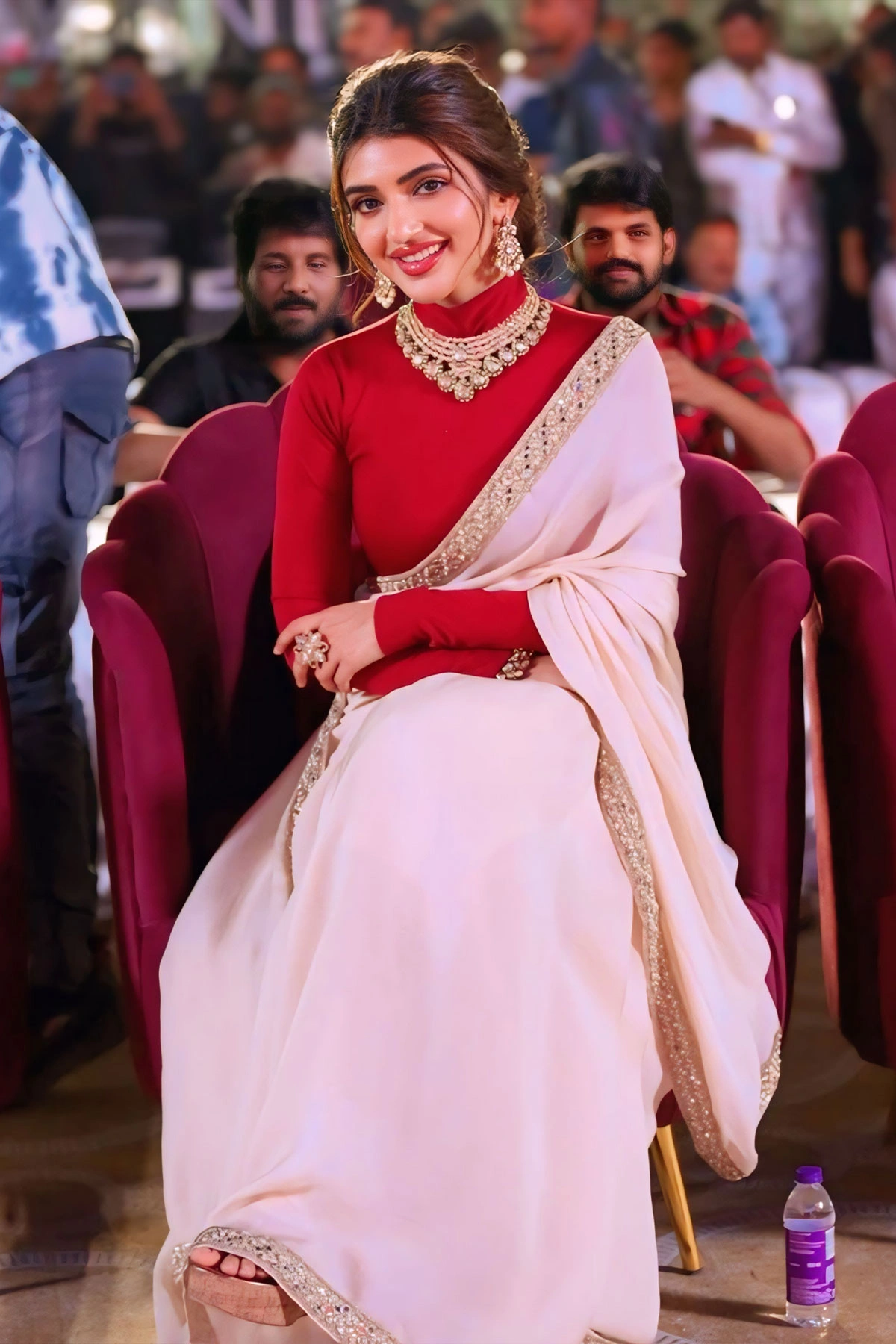 How Sreeleela Styled an Ivory Saree With a Maroon Turtleneck Blouse