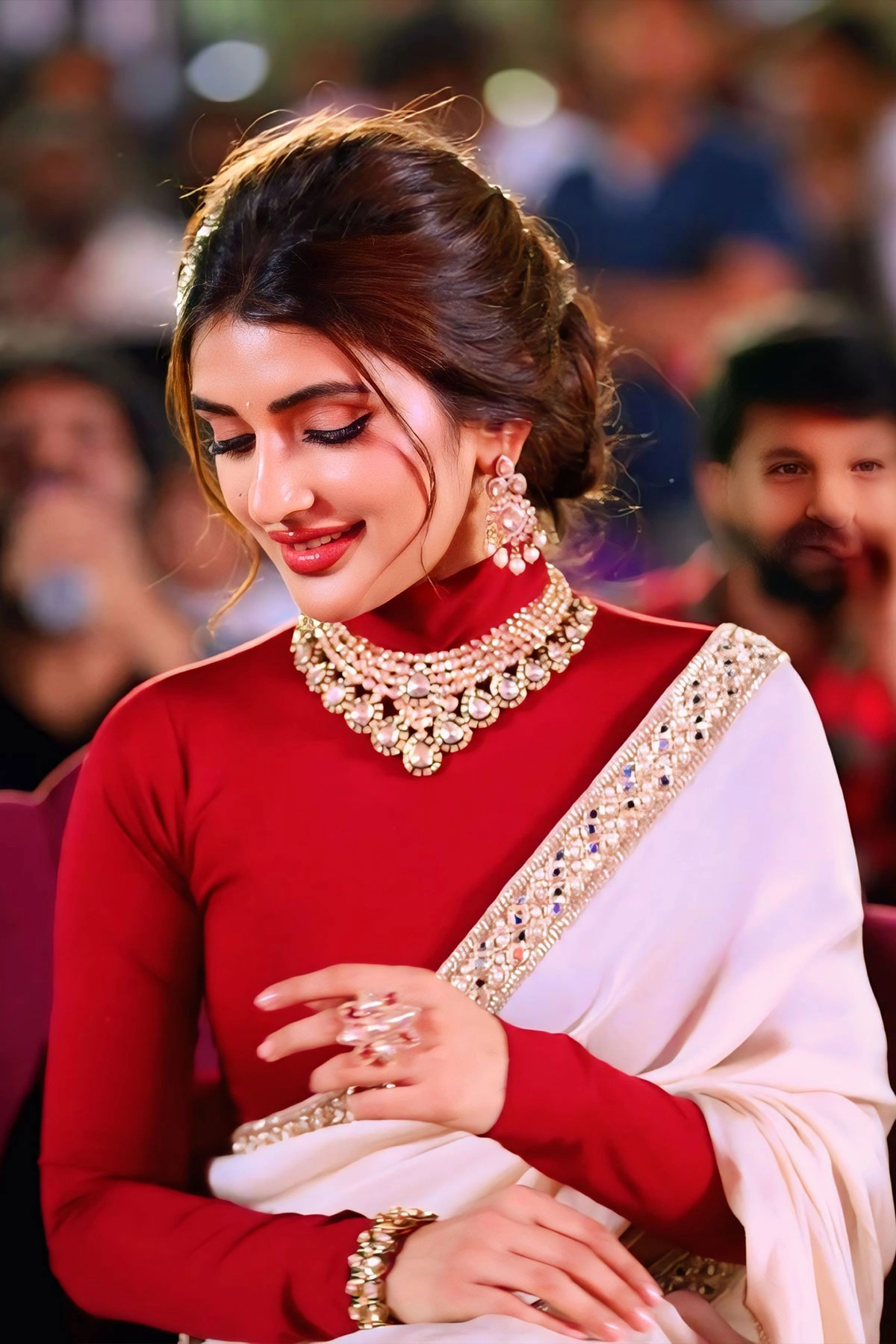 Sreeleela Redefines Saree Fashion at Ustaad Bhagat Singh Event in Ivory & Maroon Ensemble