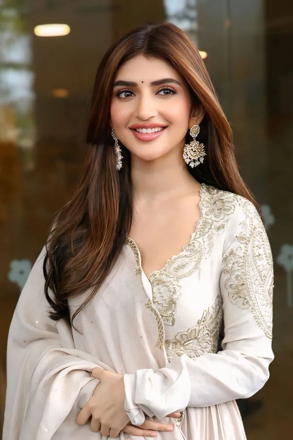 Sreeleela in Gold Embroidered Ivory Anarkali Suit | Event Gallery