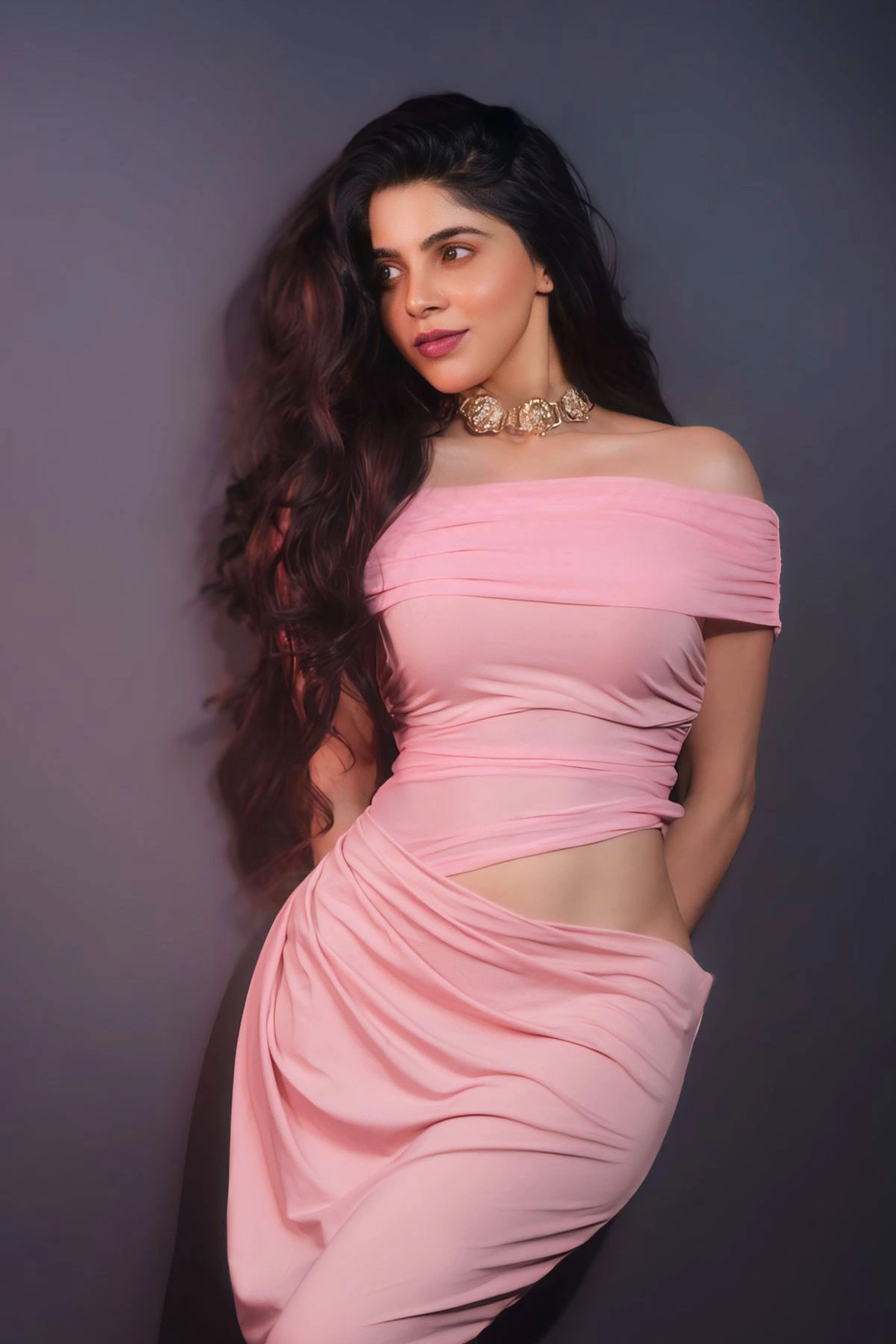 Divyabharathi hot curvy body in Baby Pink Ruched Co-ord Set Photoshoot
