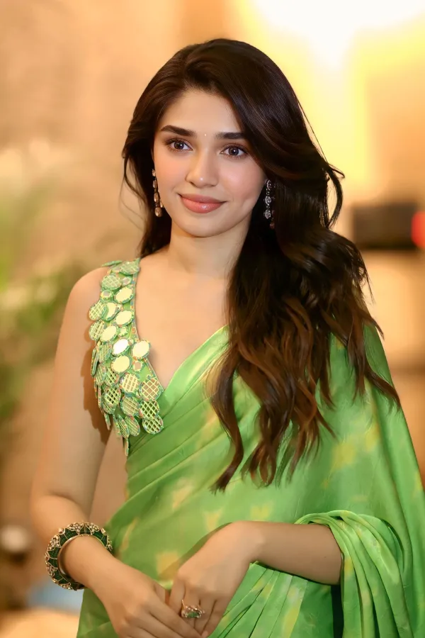 Krithi Shetty in 3D Mirror-Work Appliqué Blouse Look