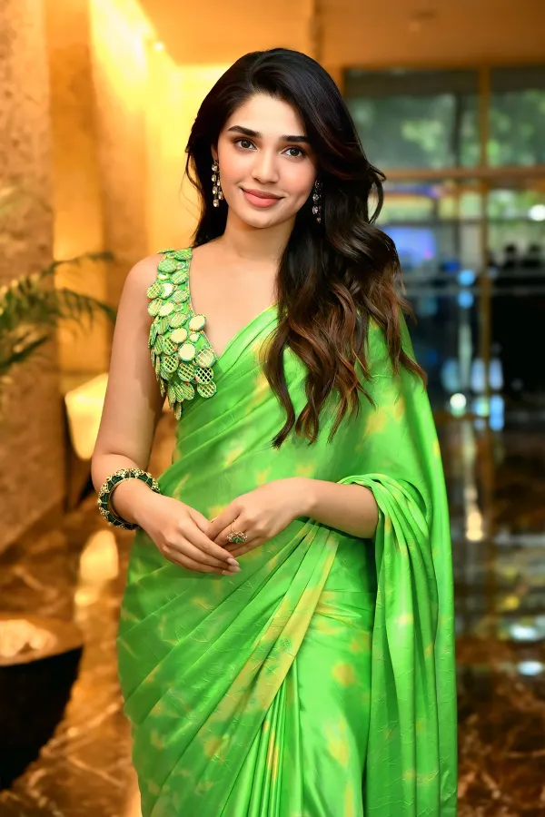 Krithi Shetty in Yellow Floral Ikat-Style Print Saree